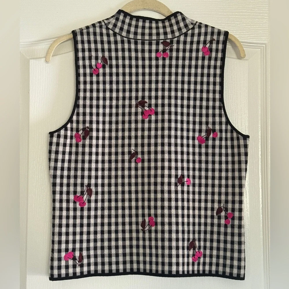 Maeve Anthropologie Sweater Vest Women’s Gingham Embroidered Cherries Large - Picture 7 of 14